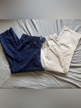 Denim&Co Navy and Khaki Ankle Pull-On Pants BUNDLE! sz L